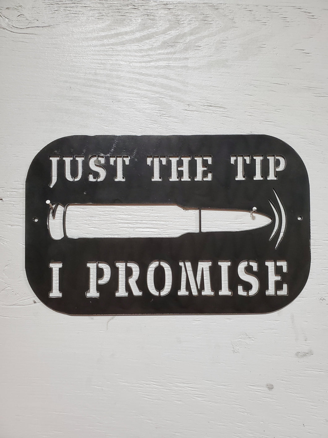 Just The Tip, I Promise metal CNC cut sign, 14ga steel. 16